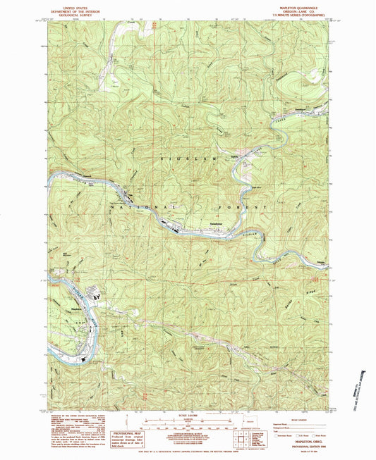 Classic USGS Mapleton Oregon 7.5'x7.5' Topo Map Image