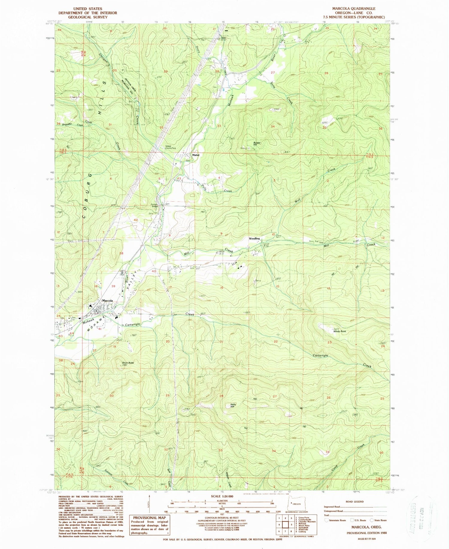 Classic USGS Marcola Oregon 7.5'x7.5' Topo Map Image