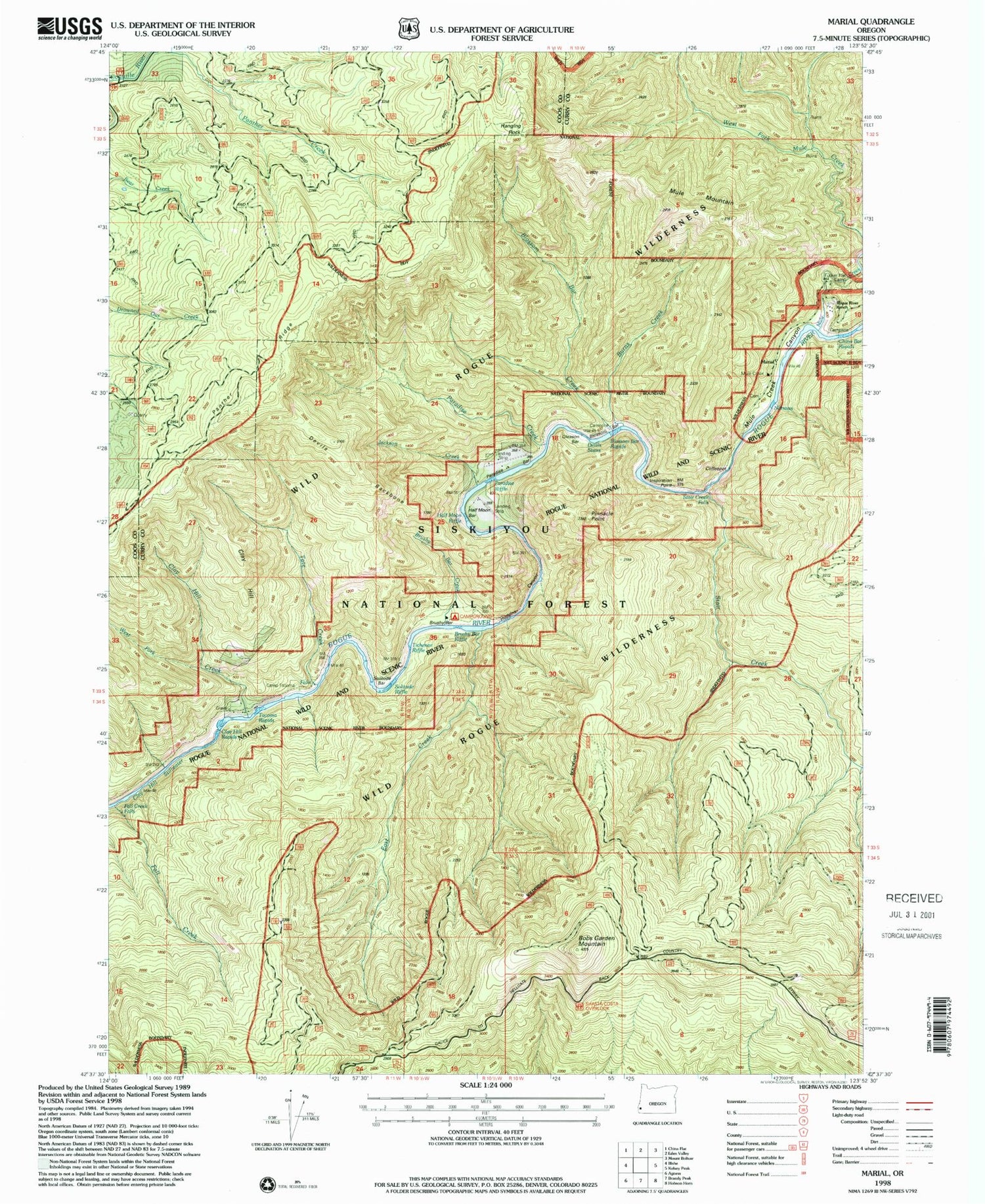 Classic USGS Marial Oregon 7.5'x7.5' Topo Map Image