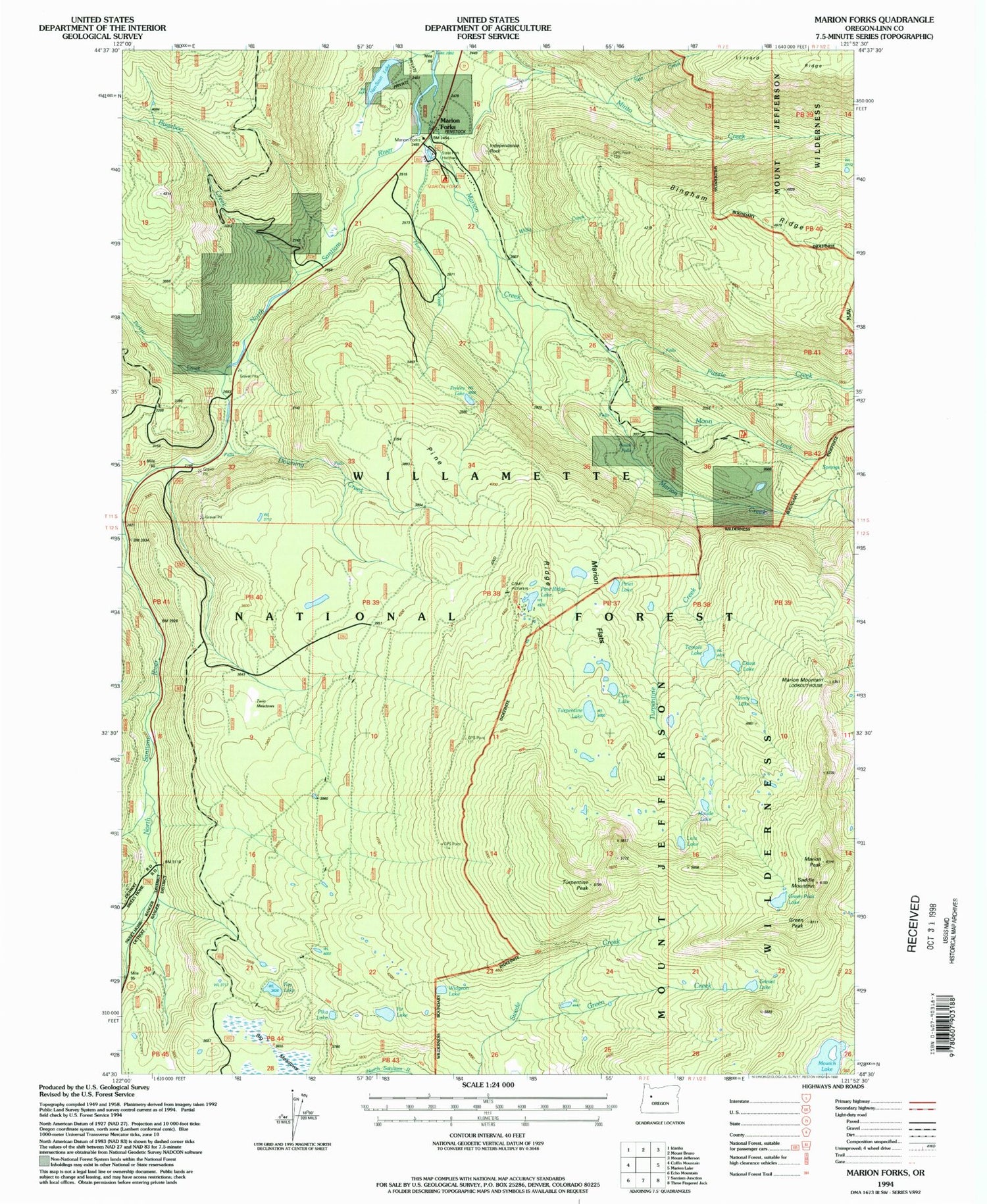 Classic USGS Marion Forks Oregon 7.5'x7.5' Topo Map Image