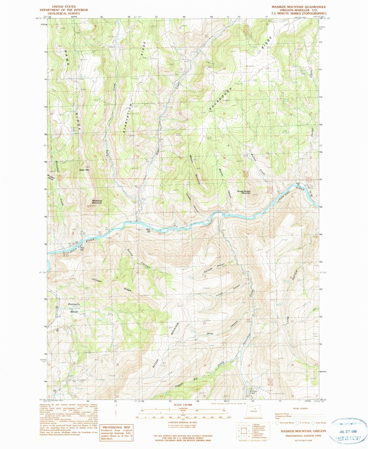 Classic USGS Masiker Mountain Oregon 7.5'x7.5' Topo Map Image