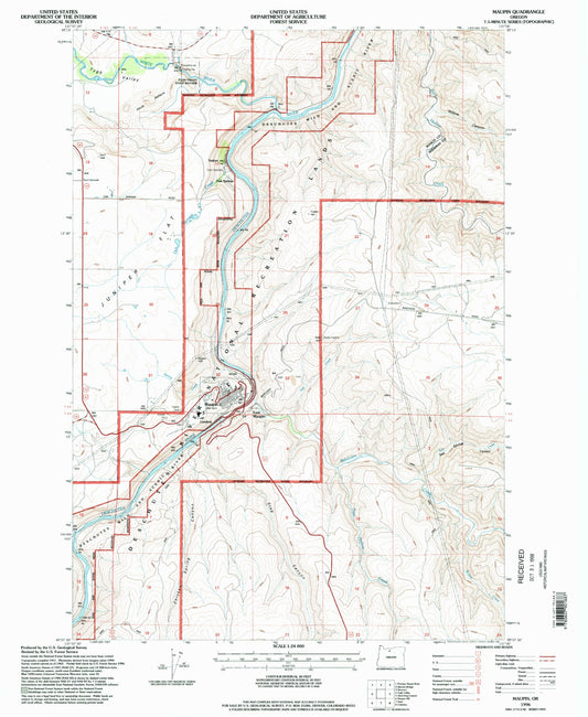 Classic USGS Maupin Oregon 7.5'x7.5' Topo Map Image