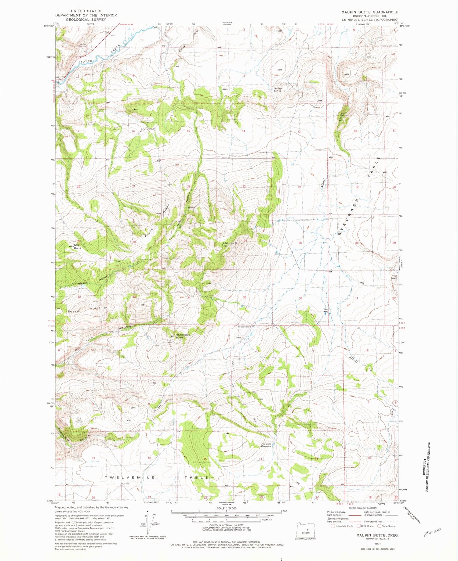 Classic USGS Maupin Butte Oregon 7.5'x7.5' Topo Map Image