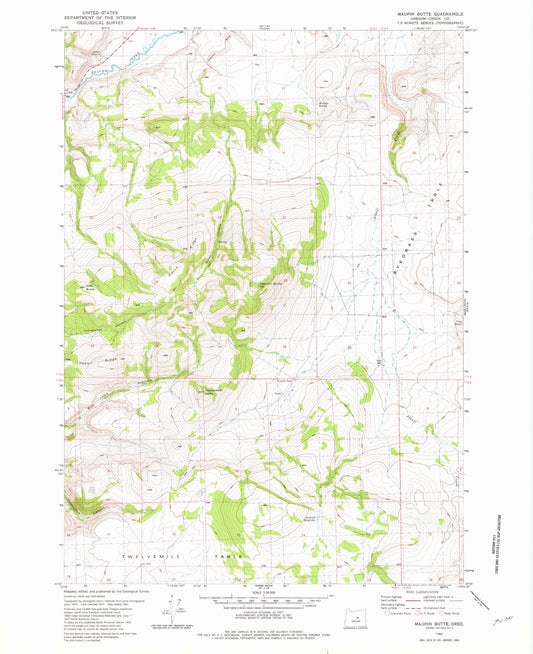 Classic USGS Maupin Butte Oregon 7.5'x7.5' Topo Map Image