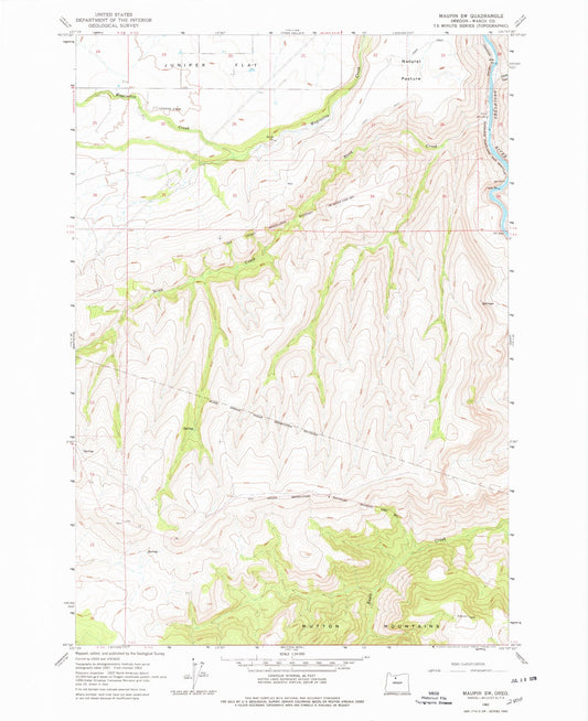 Classic USGS Maupin SW Oregon 7.5'x7.5' Topo Map Image
