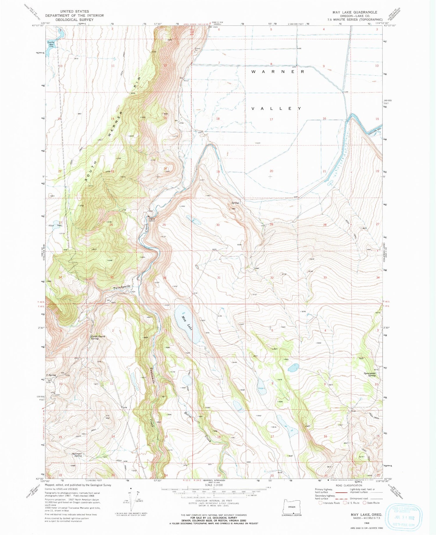 Classic USGS May Lake Oregon 7.5'x7.5' Topo Map Image