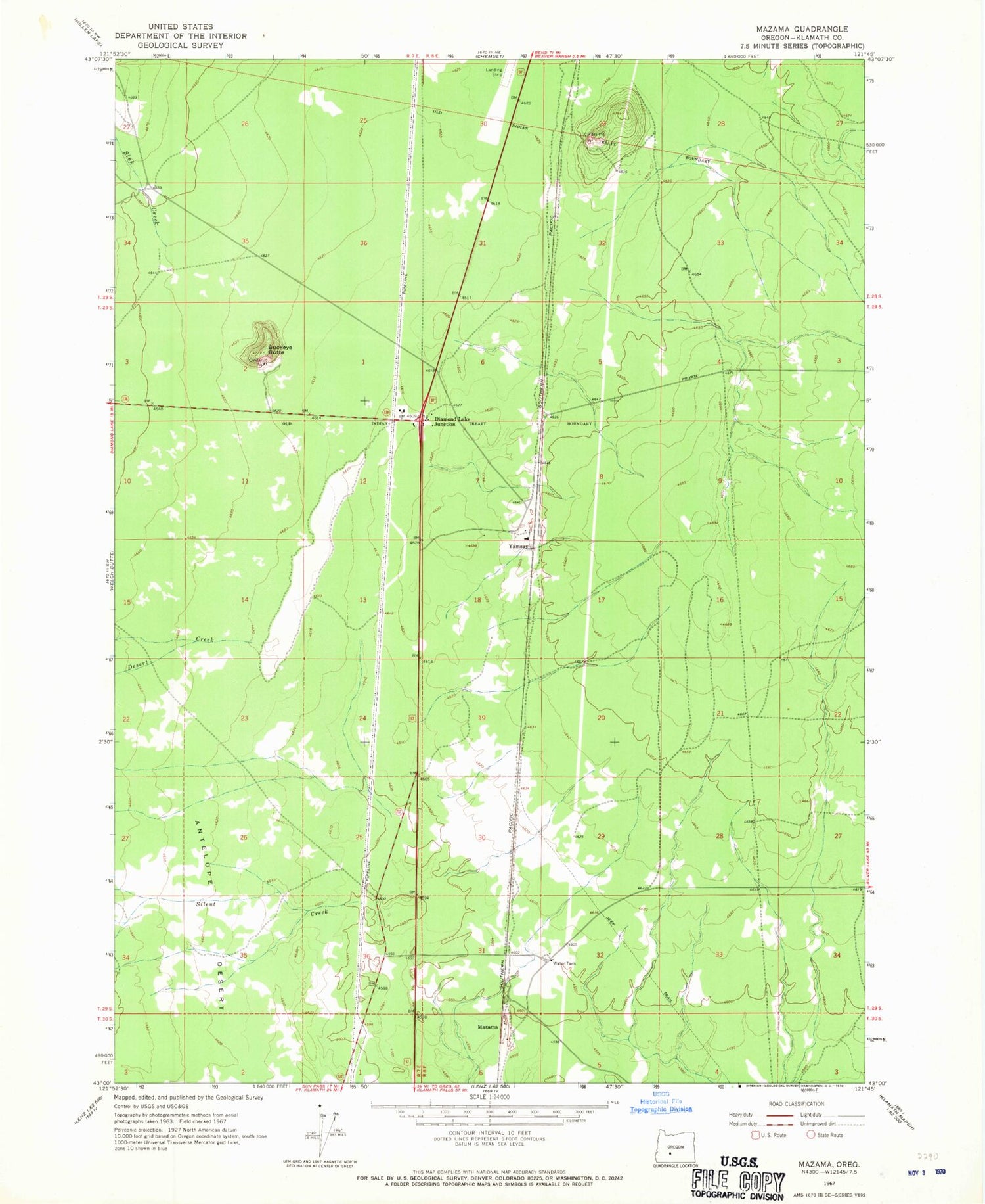 Classic USGS Mazama Oregon 7.5'x7.5' Topo Map Image