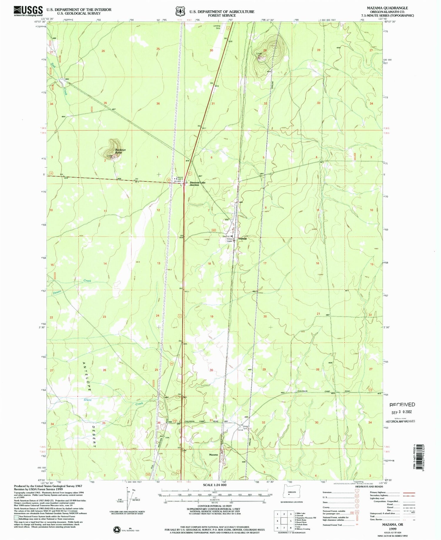 Classic USGS Mazama Oregon 7.5'x7.5' Topo Map Image