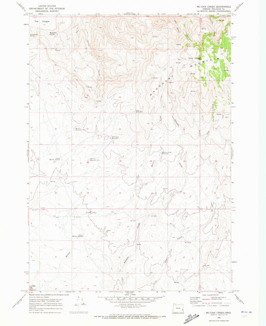 Classic USGS McCain Creek Oregon 7.5'x7.5' Topo Map Image