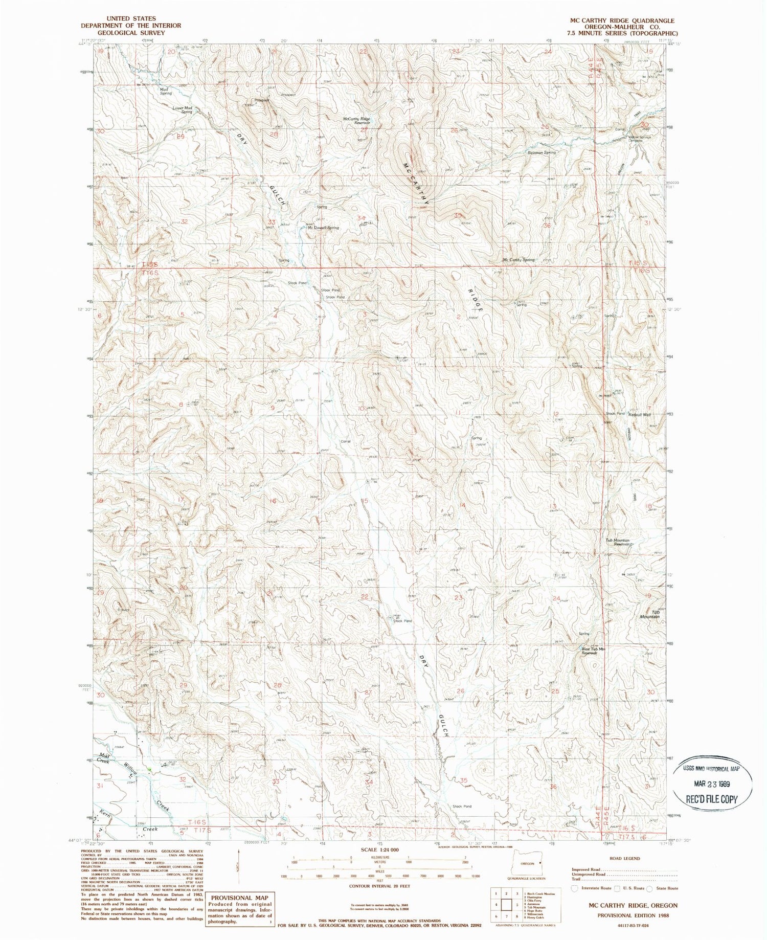 Classic USGS McCarthy Ridge Oregon 7.5'x7.5' Topo Map Image