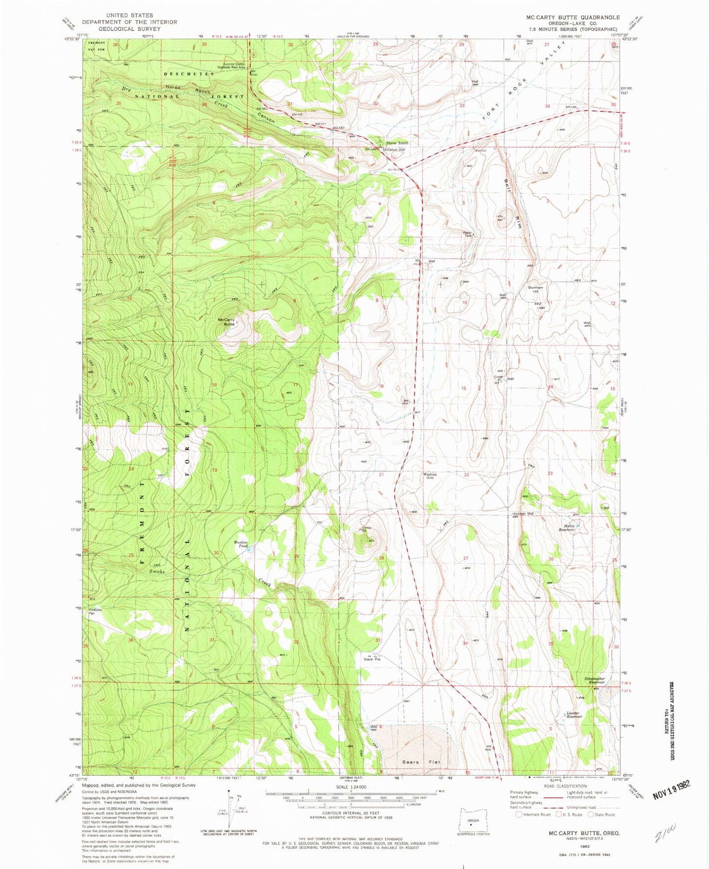 Classic USGS McCarty Butte Oregon 7.5'x7.5' Topo Map Image