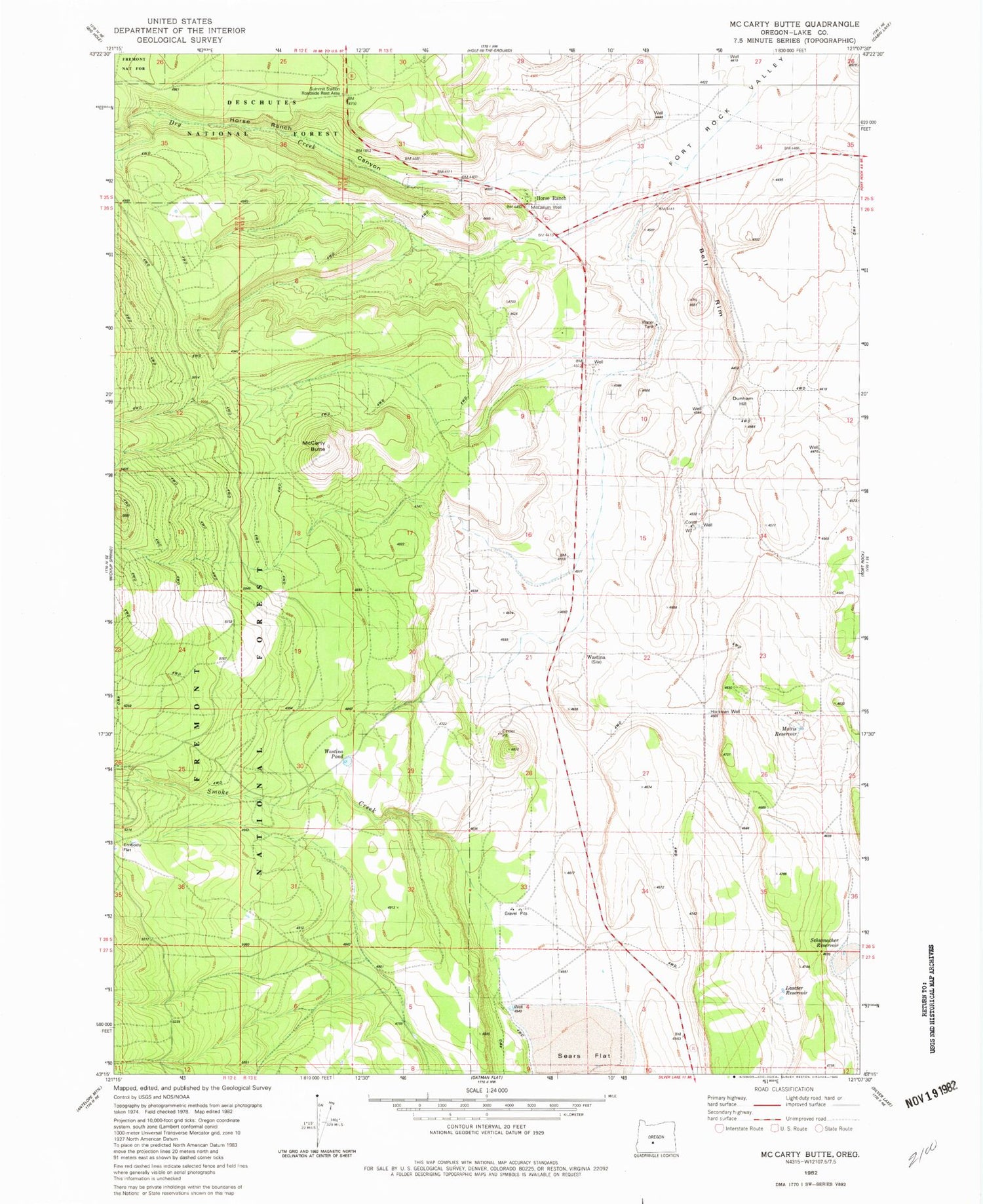 Classic USGS McCarty Butte Oregon 7.5'x7.5' Topo Map Image