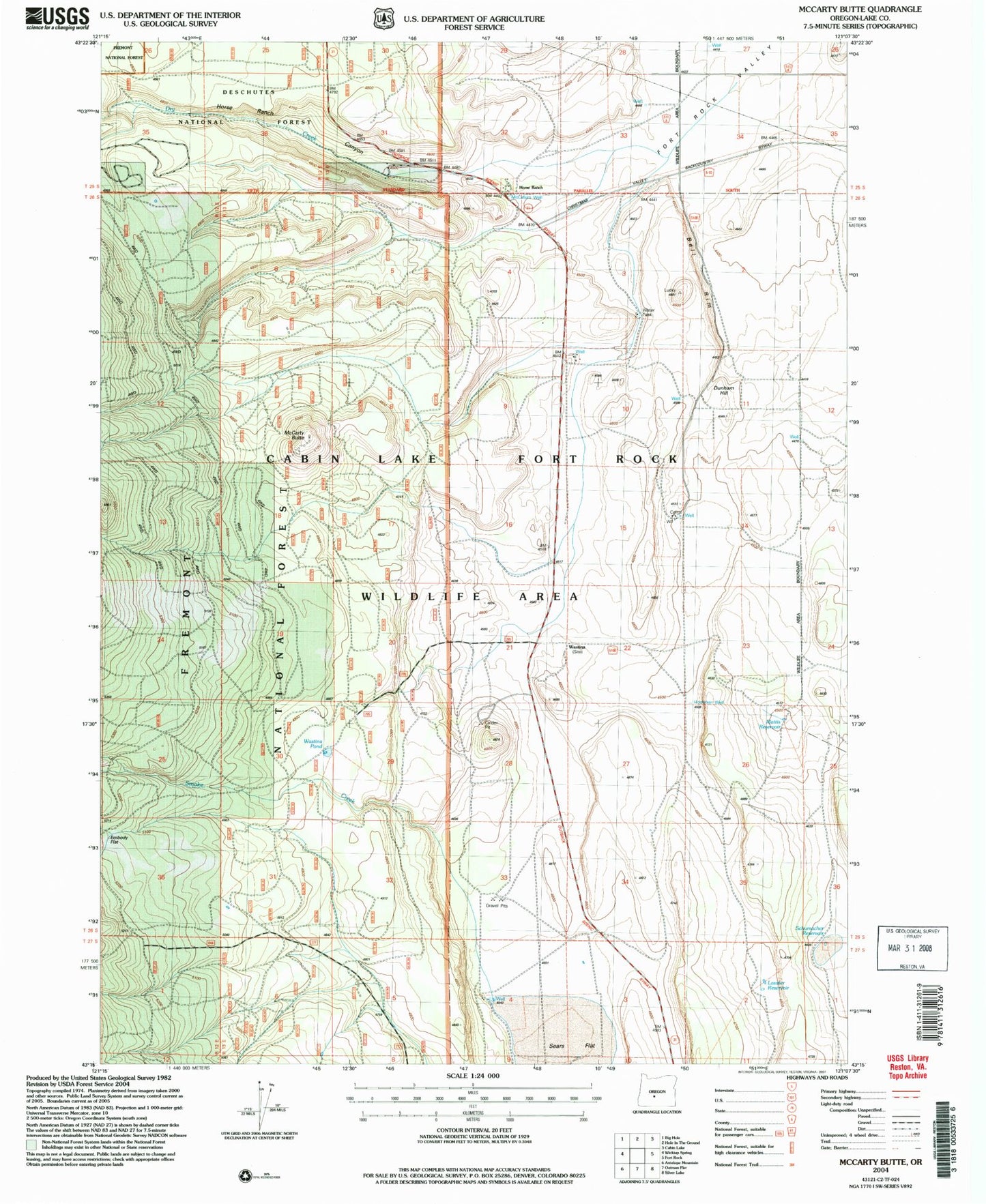 Classic USGS McCarty Butte Oregon 7.5'x7.5' Topo Map Image
