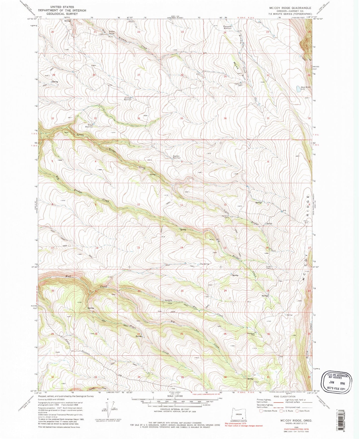 Classic USGS McCoy Ridge Oregon 7.5'x7.5' Topo Map Image