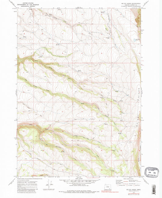 Classic USGS McCoy Ridge Oregon 7.5'x7.5' Topo Map Image