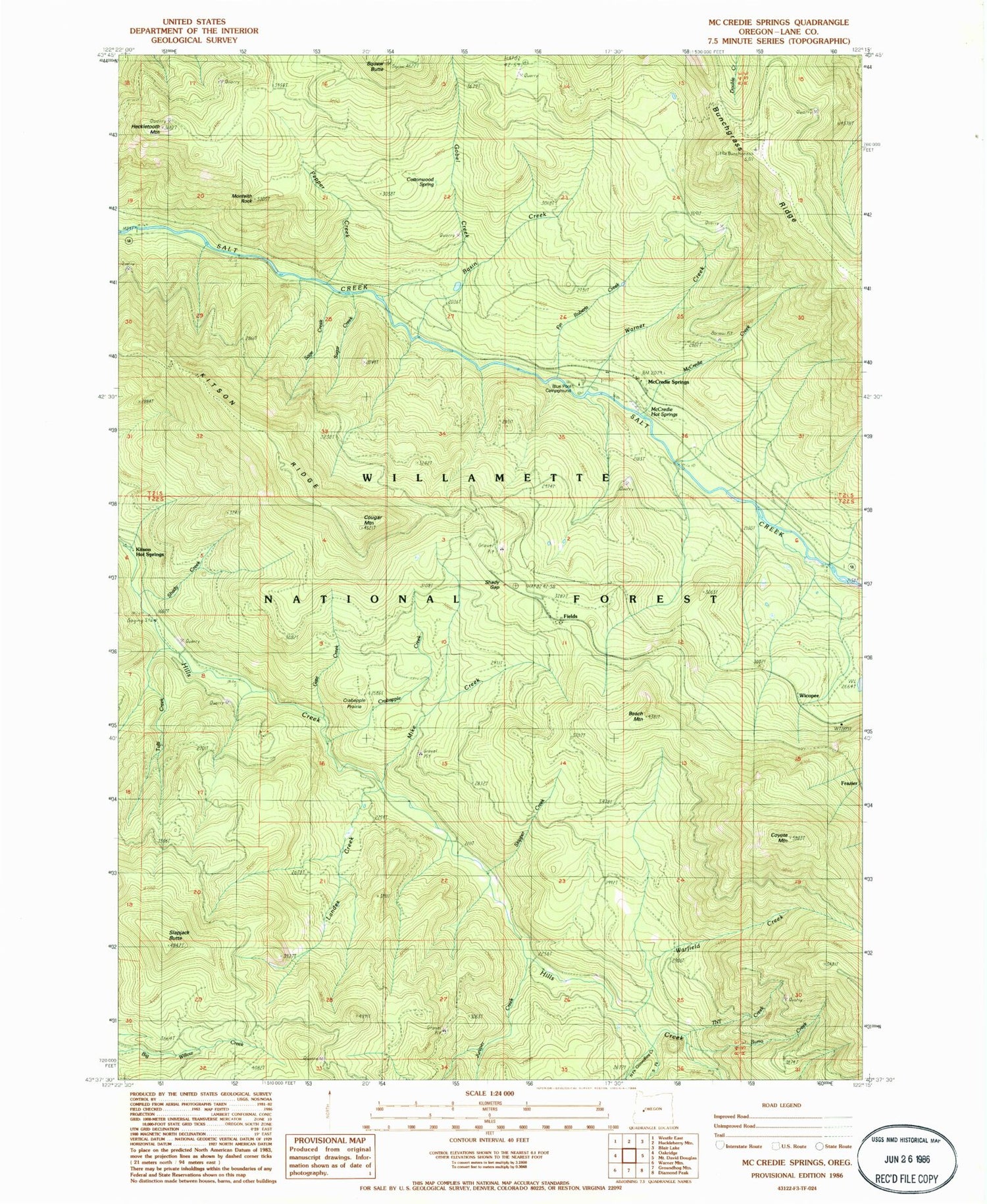 Classic USGS McCredie Springs Oregon 7.5'x7.5' Topo Map Image