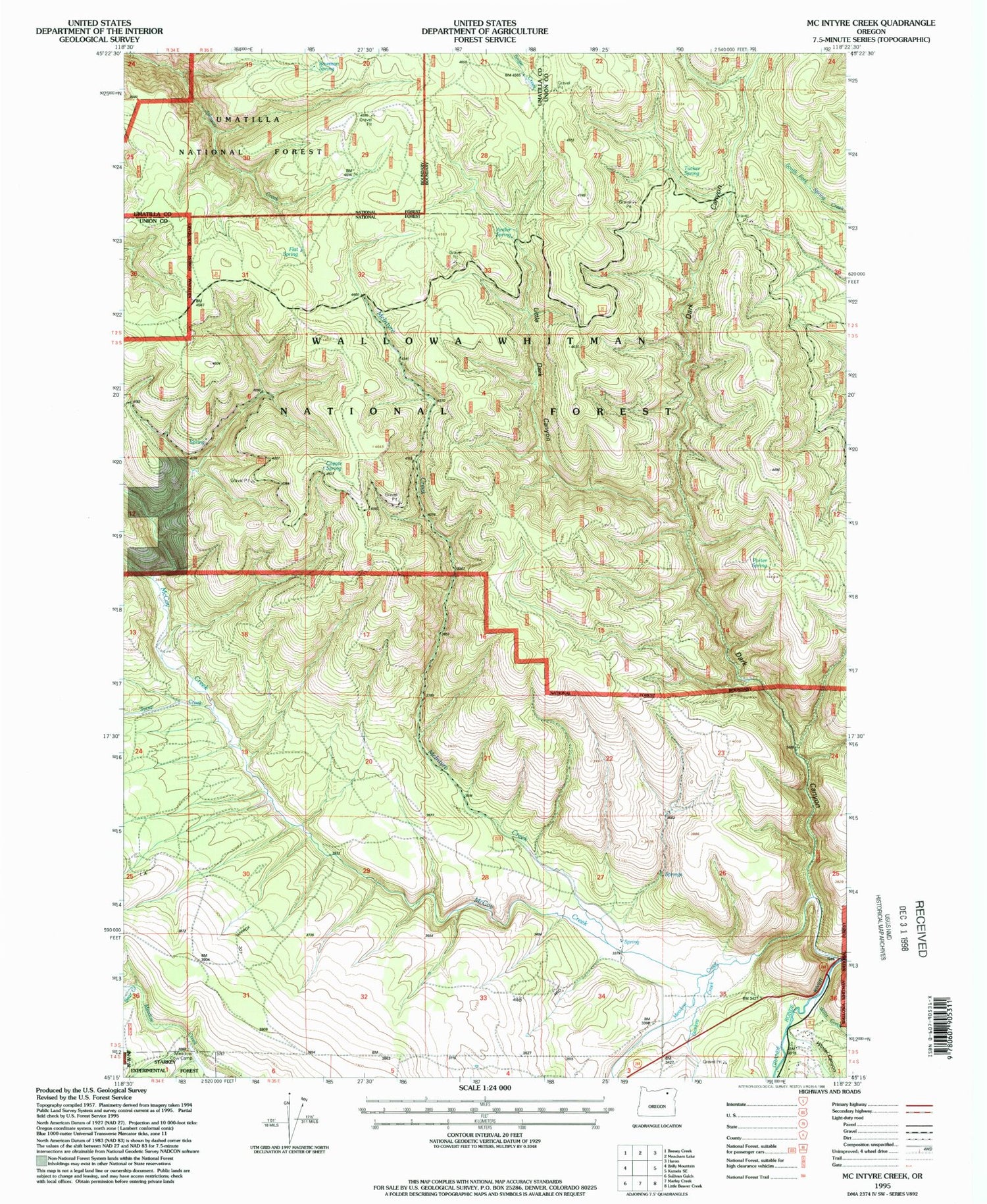 Classic USGS McIntyre Creek Oregon 7.5'x7.5' Topo Map Image