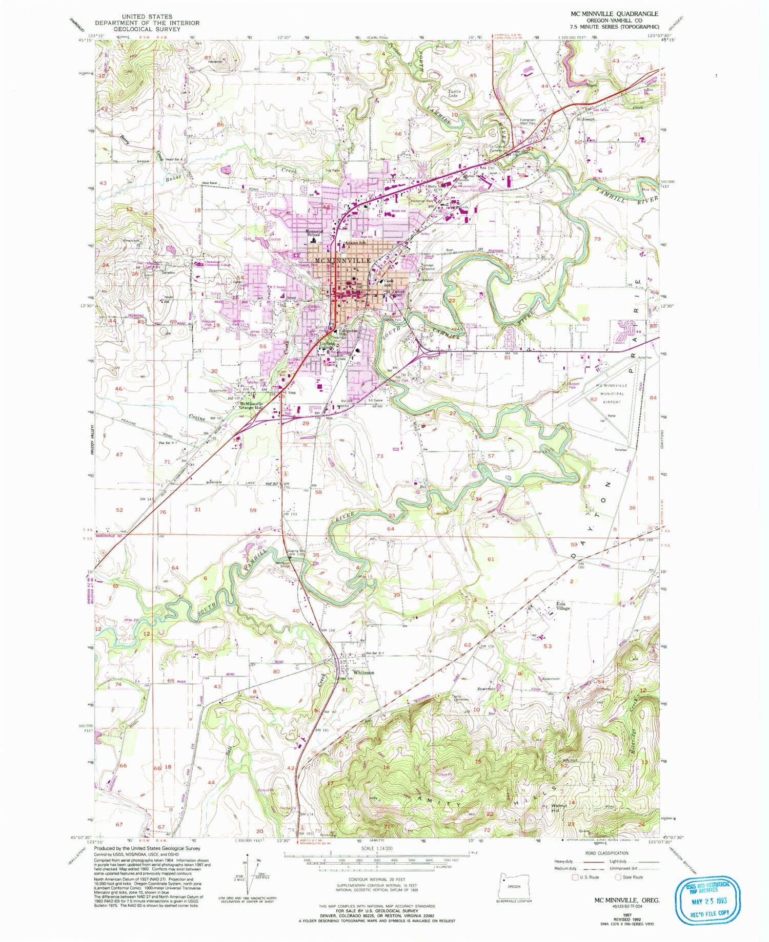 Classic USGS McMinnville Oregon 7.5'x7.5' Topo Map Image