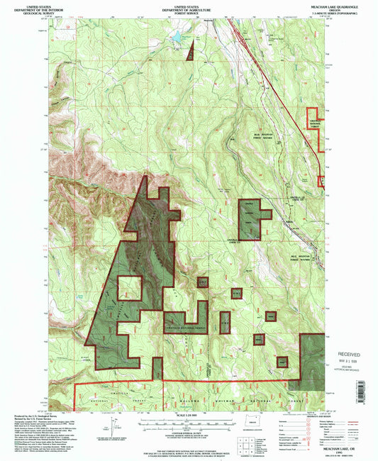 Classic USGS Meacham Lake Oregon 7.5'x7.5' Topo Map Image
