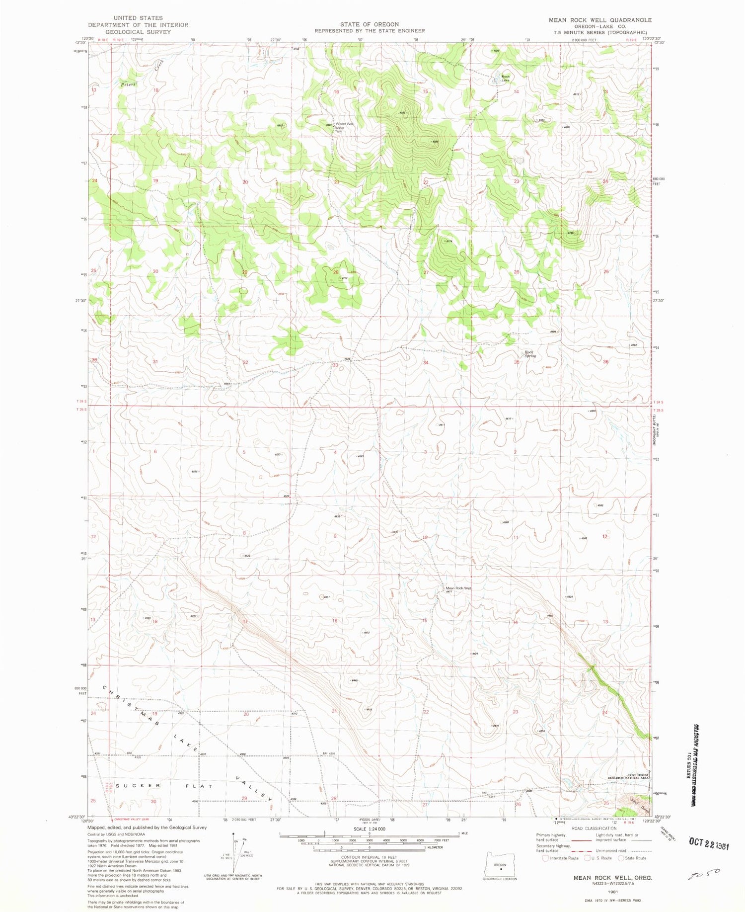 Classic USGS Mean Rock Well Oregon 7.5'x7.5' Topo Map Image