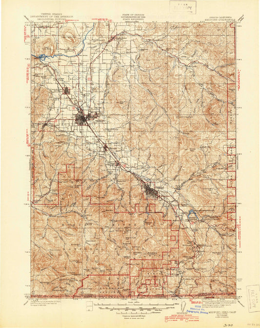 Historic 1938 Medford Oregon 30'x30' Topo Map Image