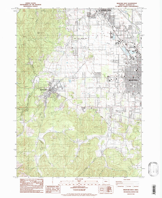 Classic USGS Medford West Oregon 7.5'x7.5' Topo Map Image