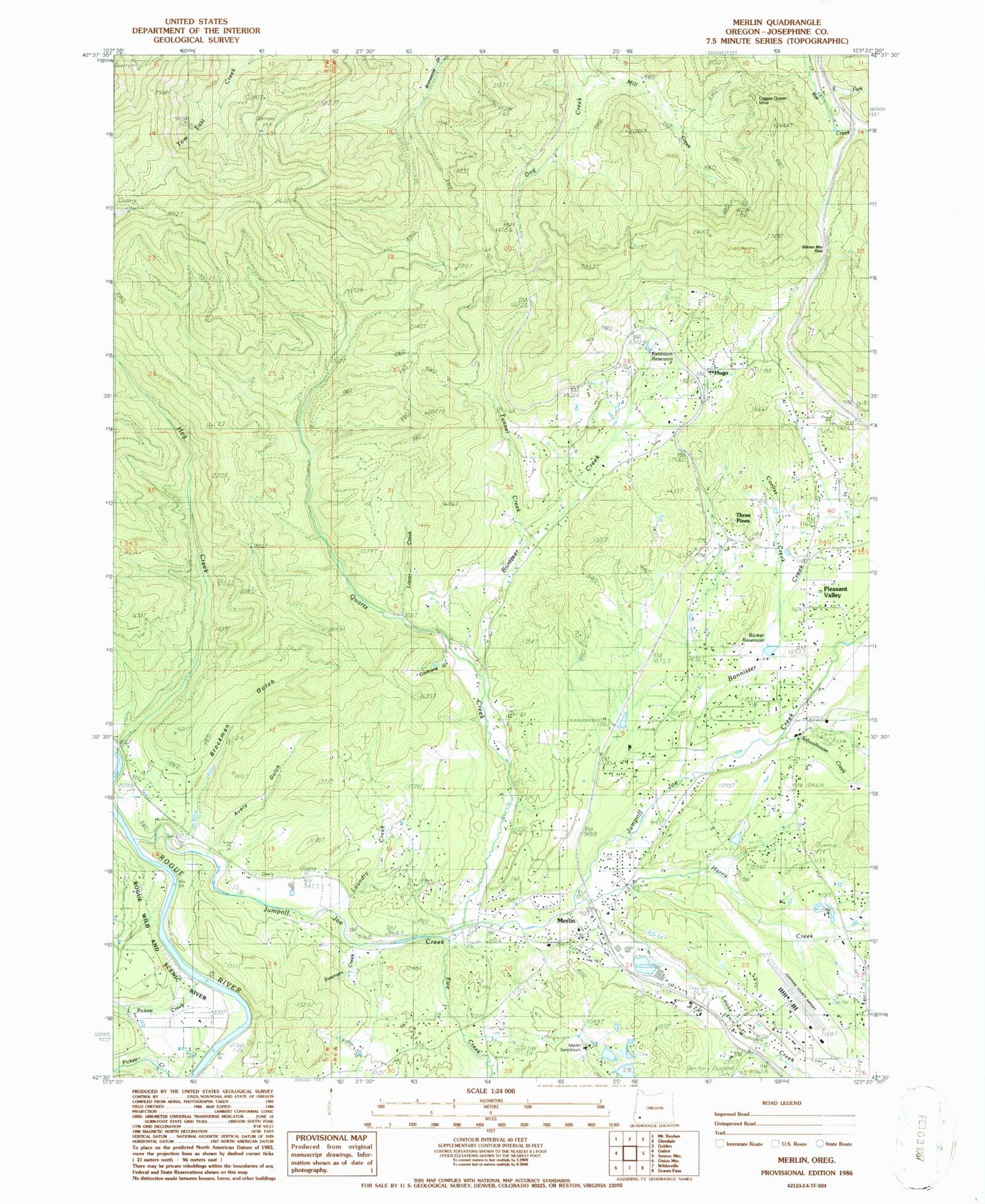 Classic USGS Merlin Oregon 7.5'x7.5' Topo Map Image