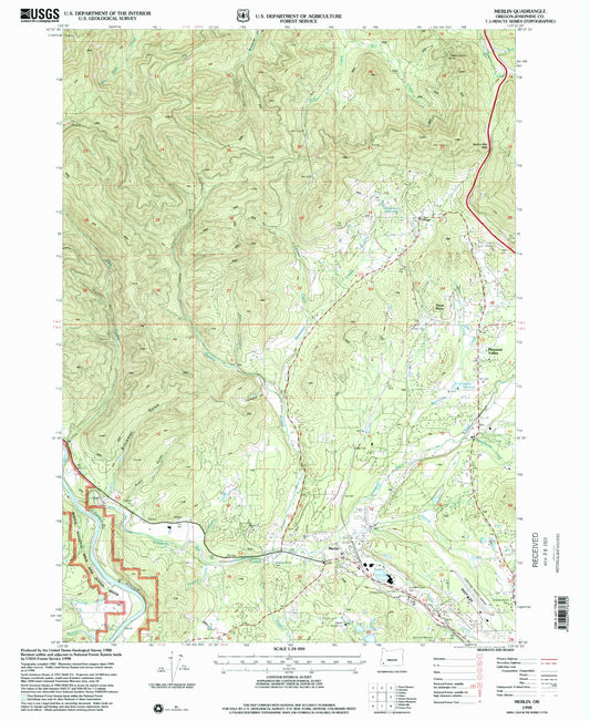 Classic USGS Merlin Oregon 7.5'x7.5' Topo Map Image