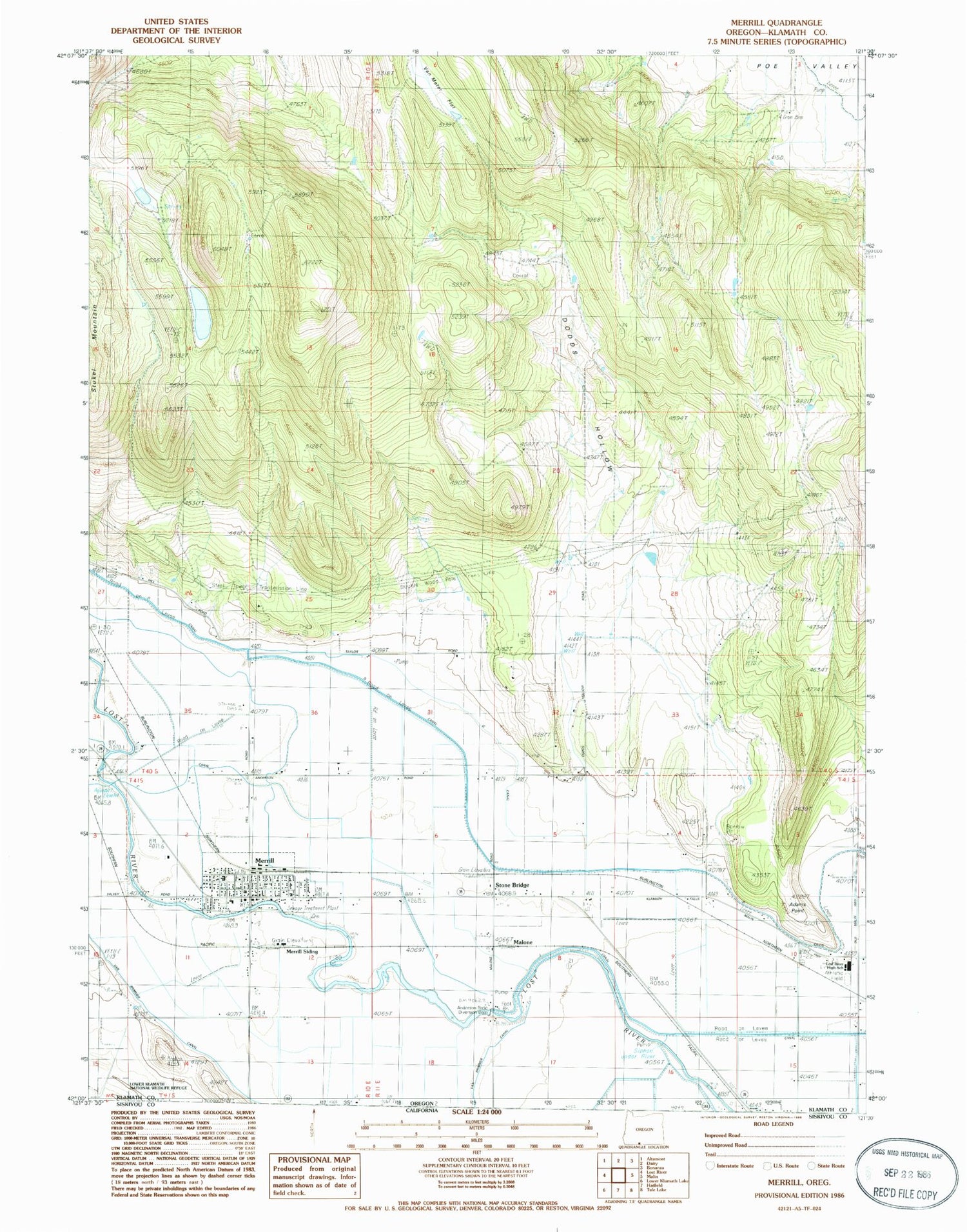 Classic USGS Merrill Oregon 7.5'x7.5' Topo Map Image