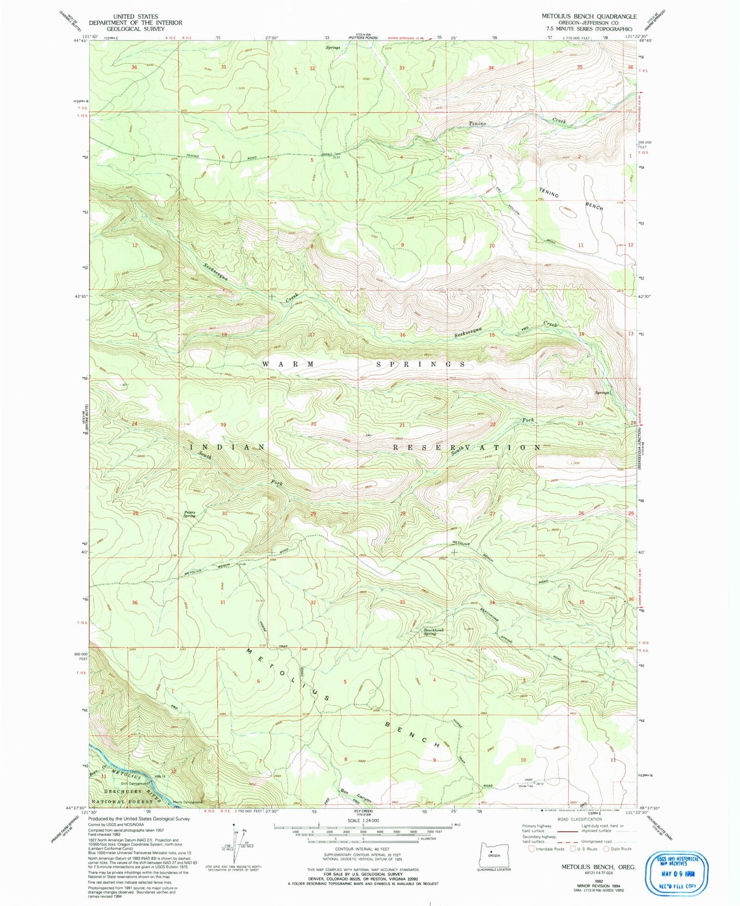 Classic USGS Metolius Bench Oregon 7.5'x7.5' Topo Map Image