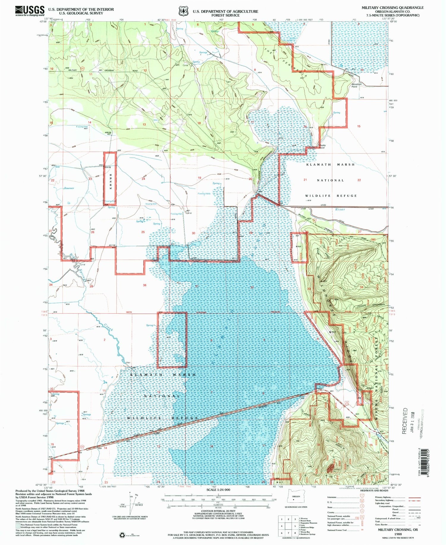 Classic USGS Military Crossing Oregon 7.5'x7.5' Topo Map Image