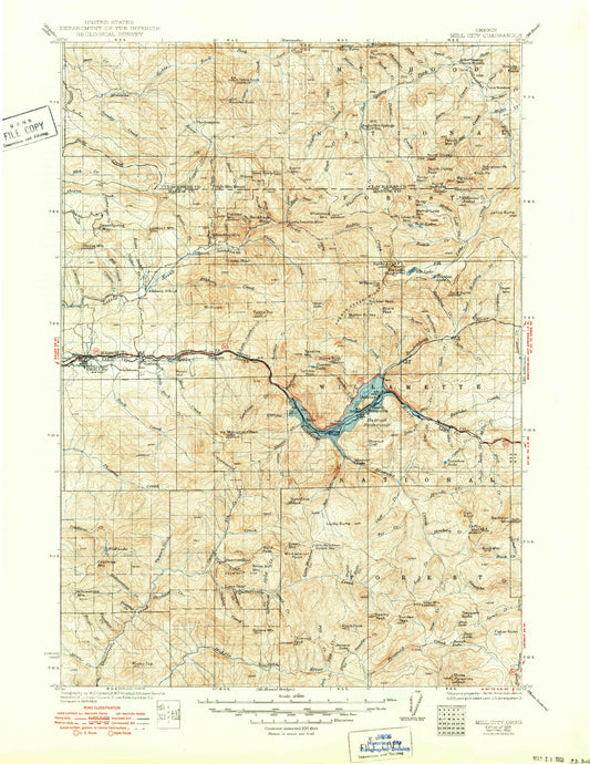 Historic 1929 Mill City Oregon 30'x30' Topo Map Image
