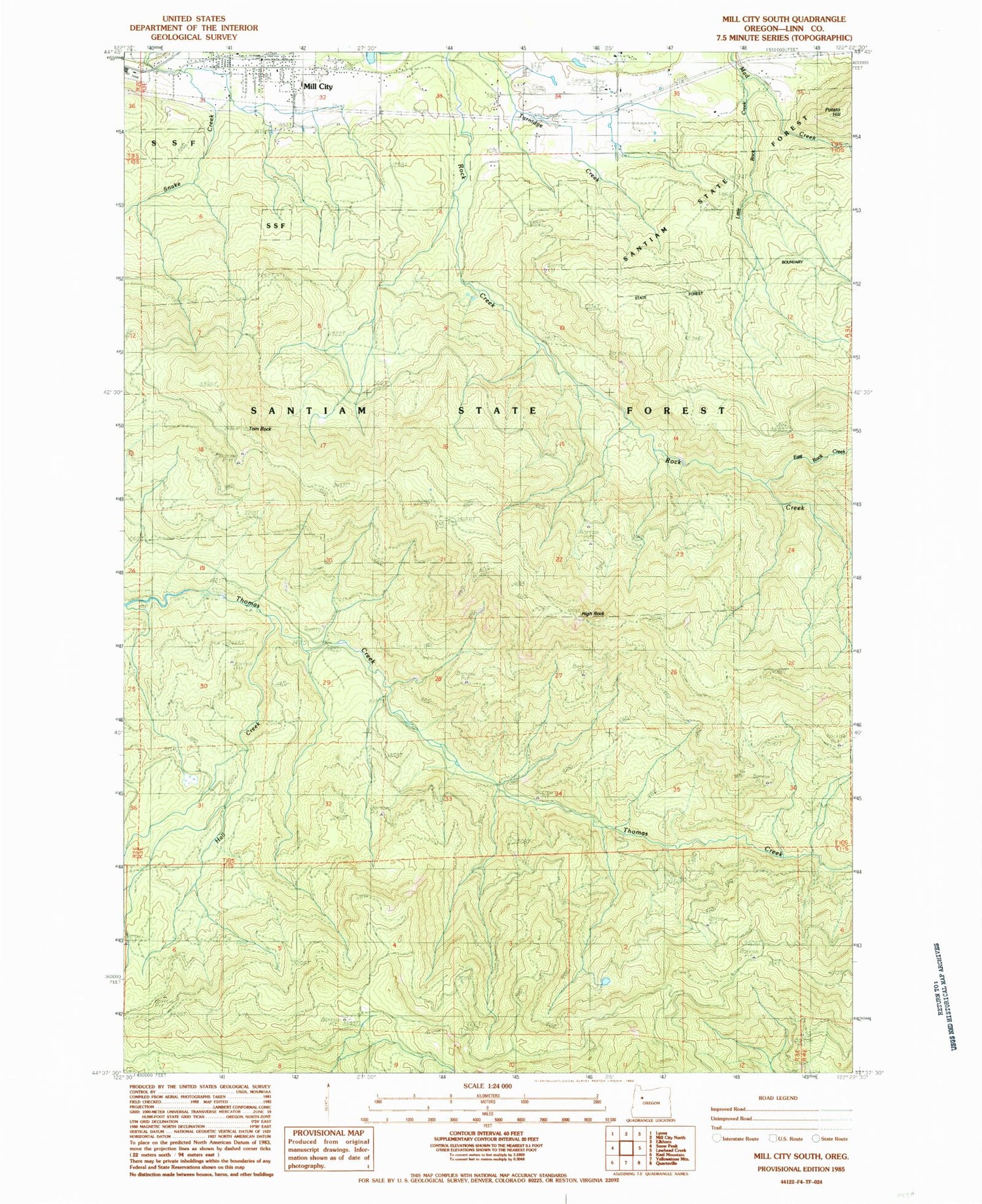 Classic USGS Mill City South Oregon 7.5'x7.5' Topo Map Image