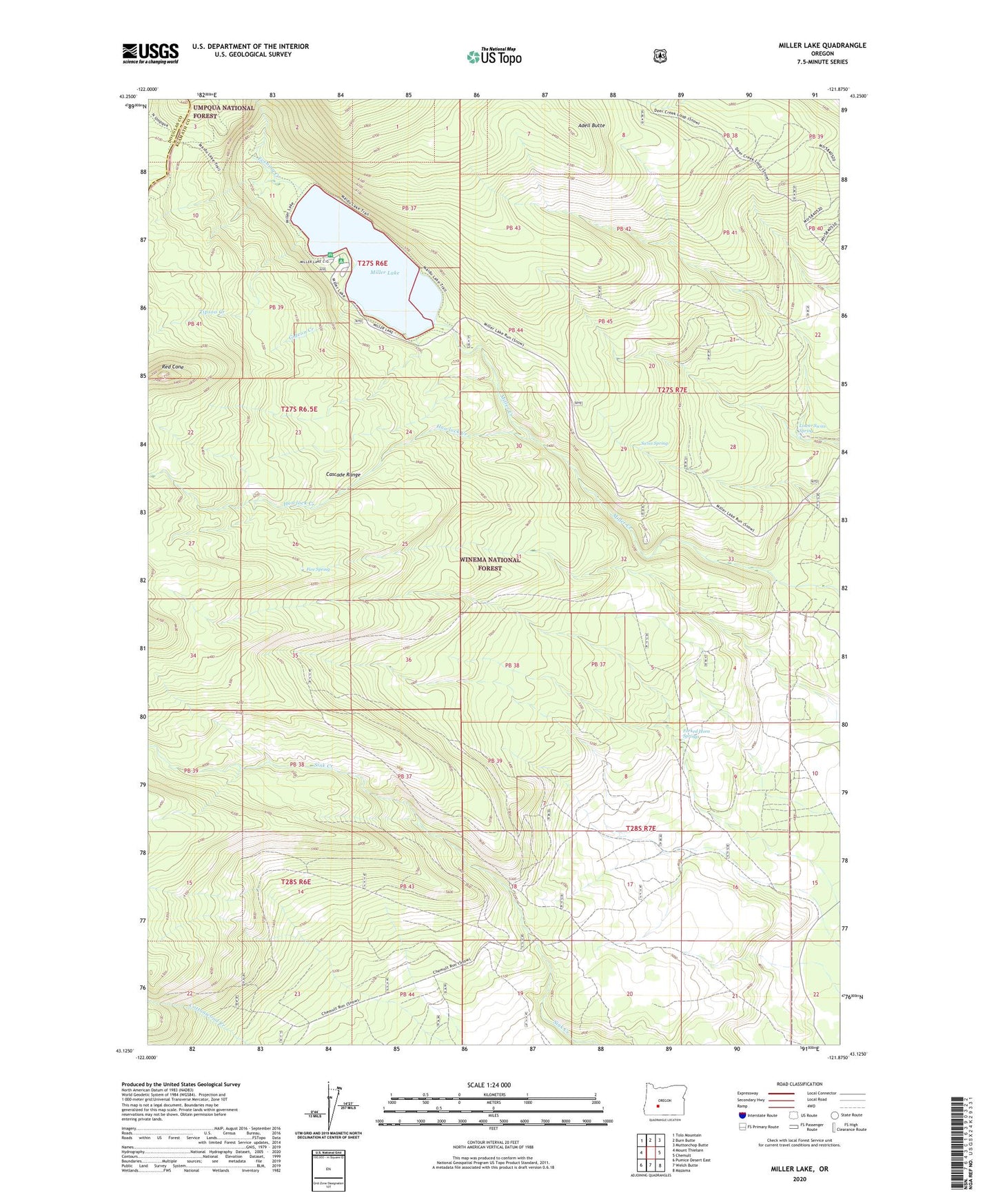 Miller Lake Oregon US Topo Map Image