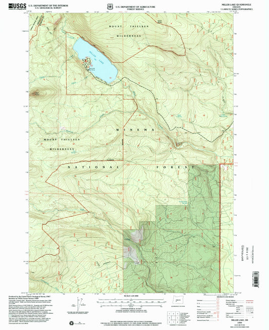 Classic USGS Miller Lake Oregon 7.5'x7.5' Topo Map Image