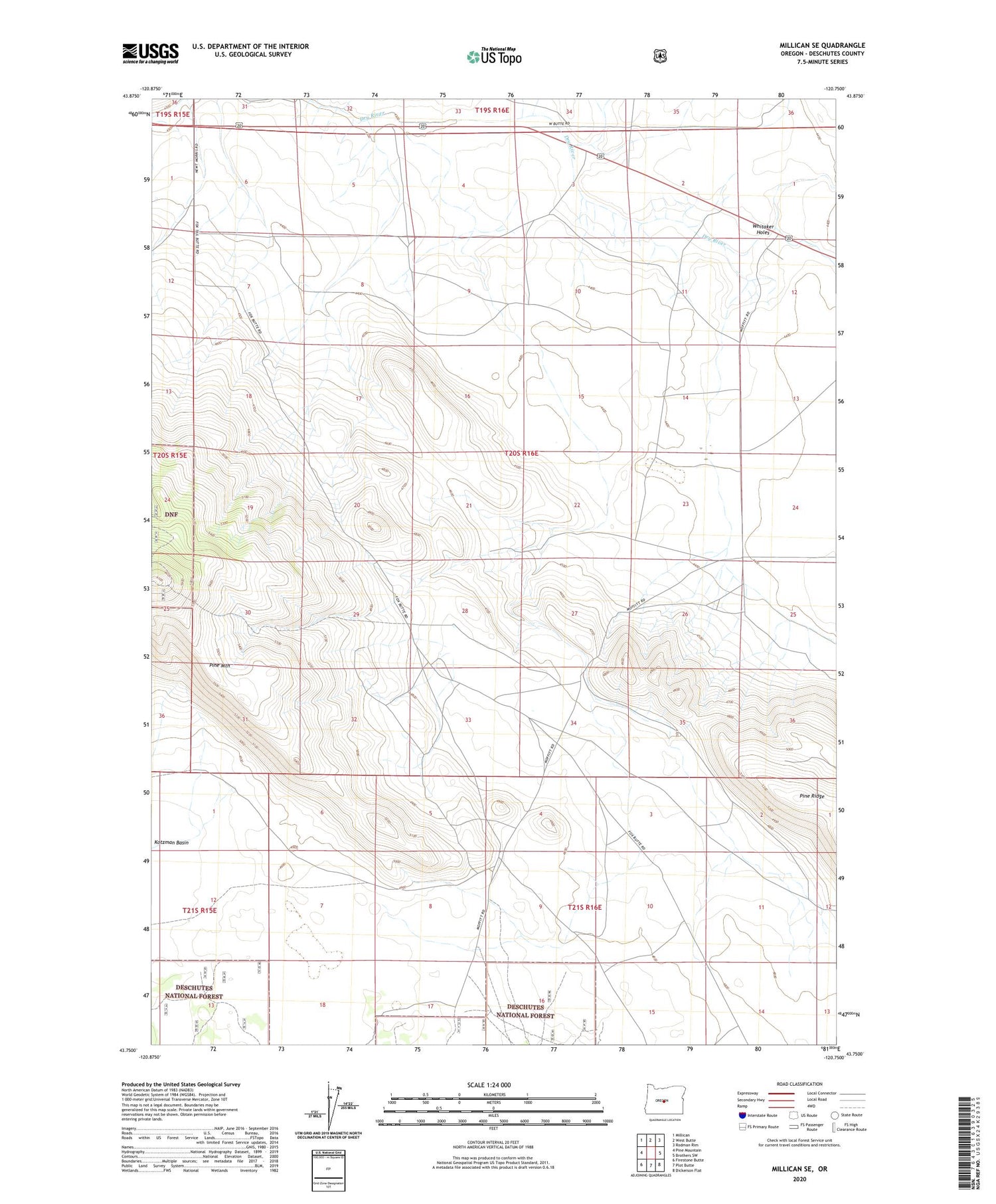 Millican SE Oregon US Topo Map Image