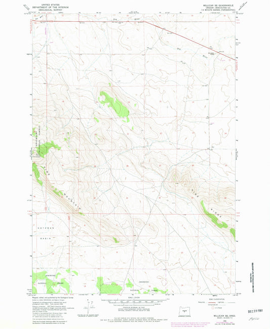 Classic USGS Millican SE Oregon 7.5'x7.5' Topo Map Image
