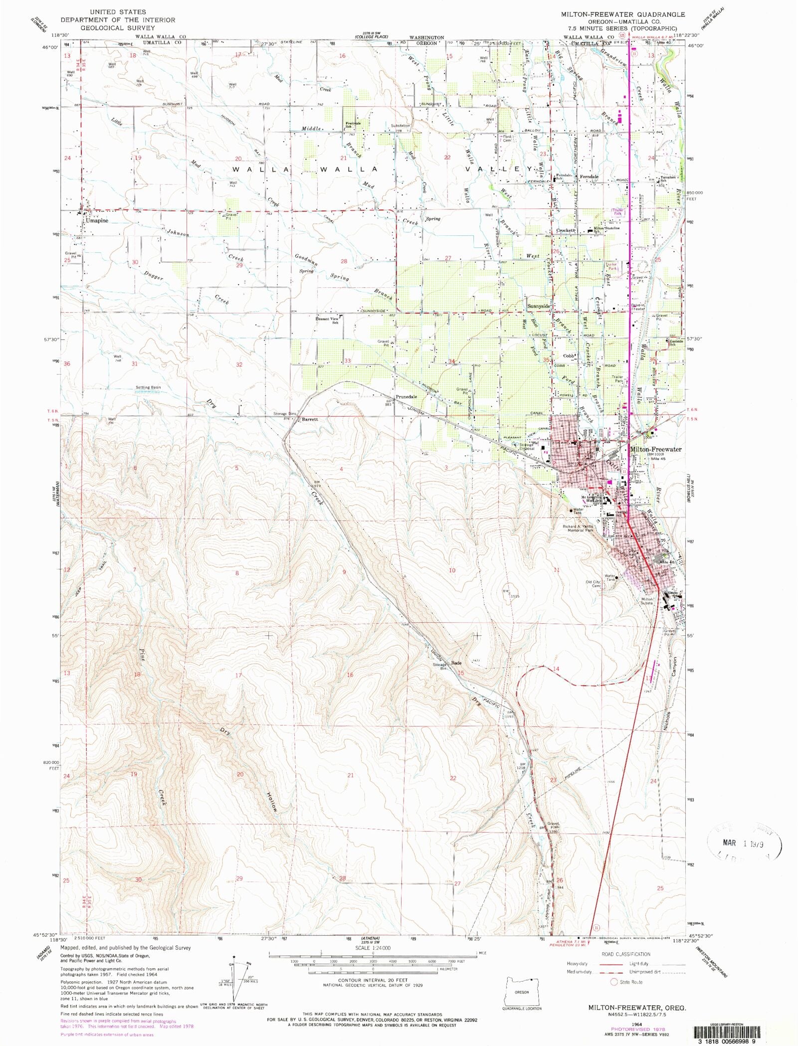 Classic USGS Milton Freewater Oregon - OR Milton Freewater 463278 1964 24000 Geo 89dde781 70ca 46e2 8637 A83041df2f40 