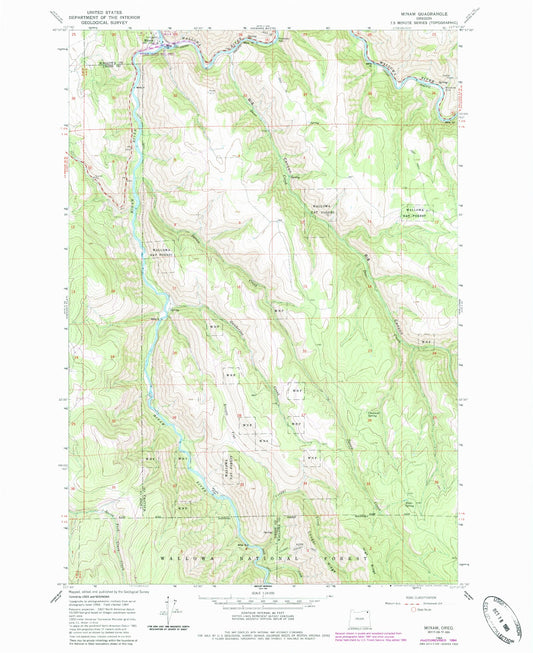 Classic USGS Minam Oregon 7.5'x7.5' Topo Map Image