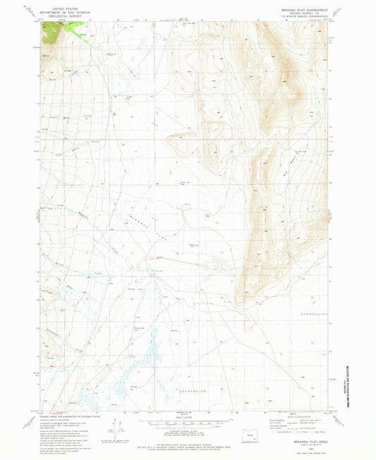 Classic USGS Miranda Flat Oregon 7.5'x7.5' Topo Map Image
