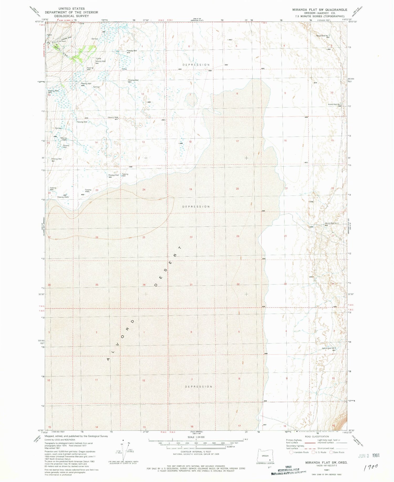 Classic USGS Miranda Flat SW Oregon 7.5'x7.5' Topo Map Image