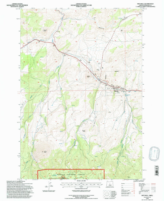 Classic USGS Mitchell Oregon 7.5'x7.5' Topo Map Image