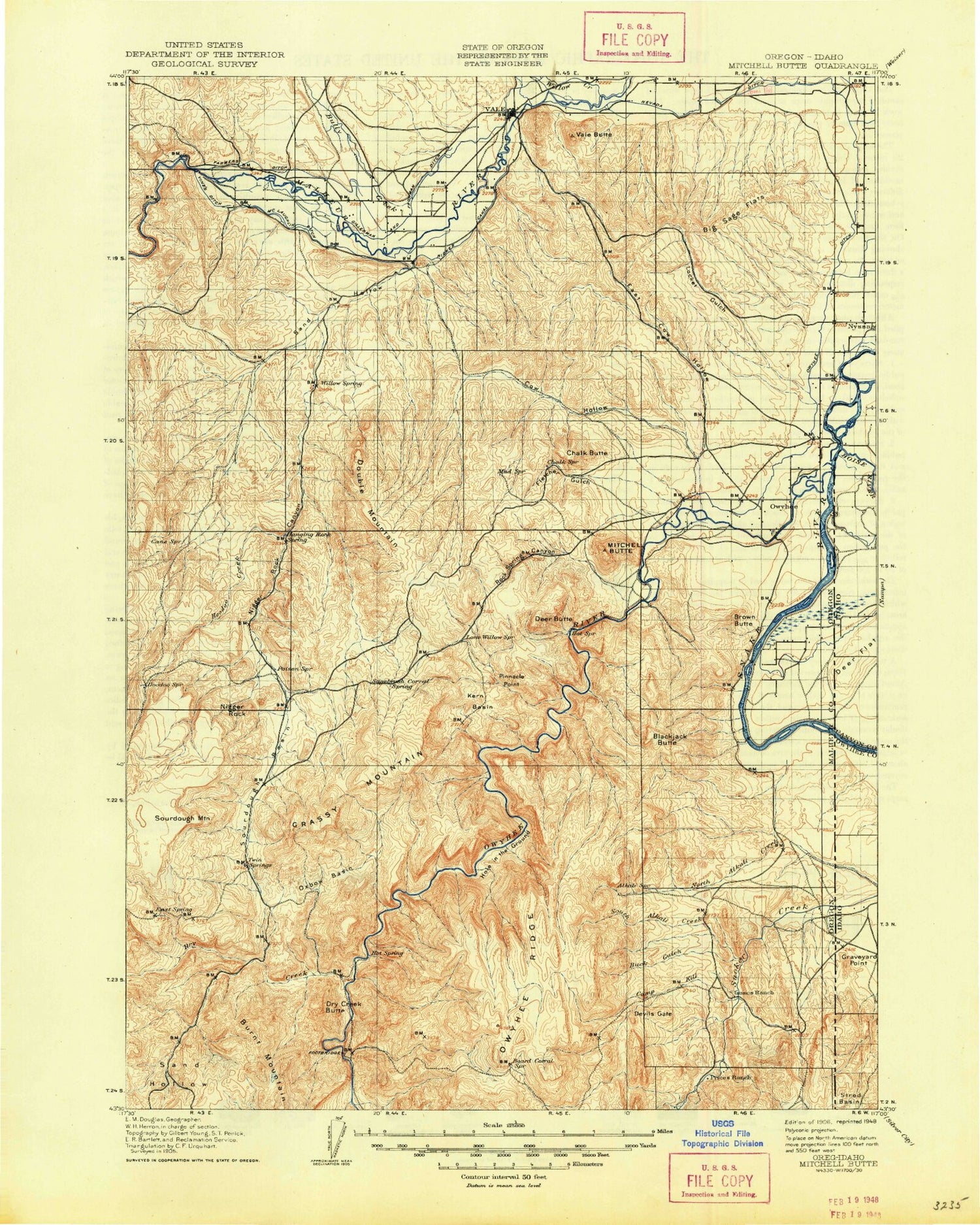Historic 1906 Mitchell Butte Oregon 30'x30' Topo Map Image