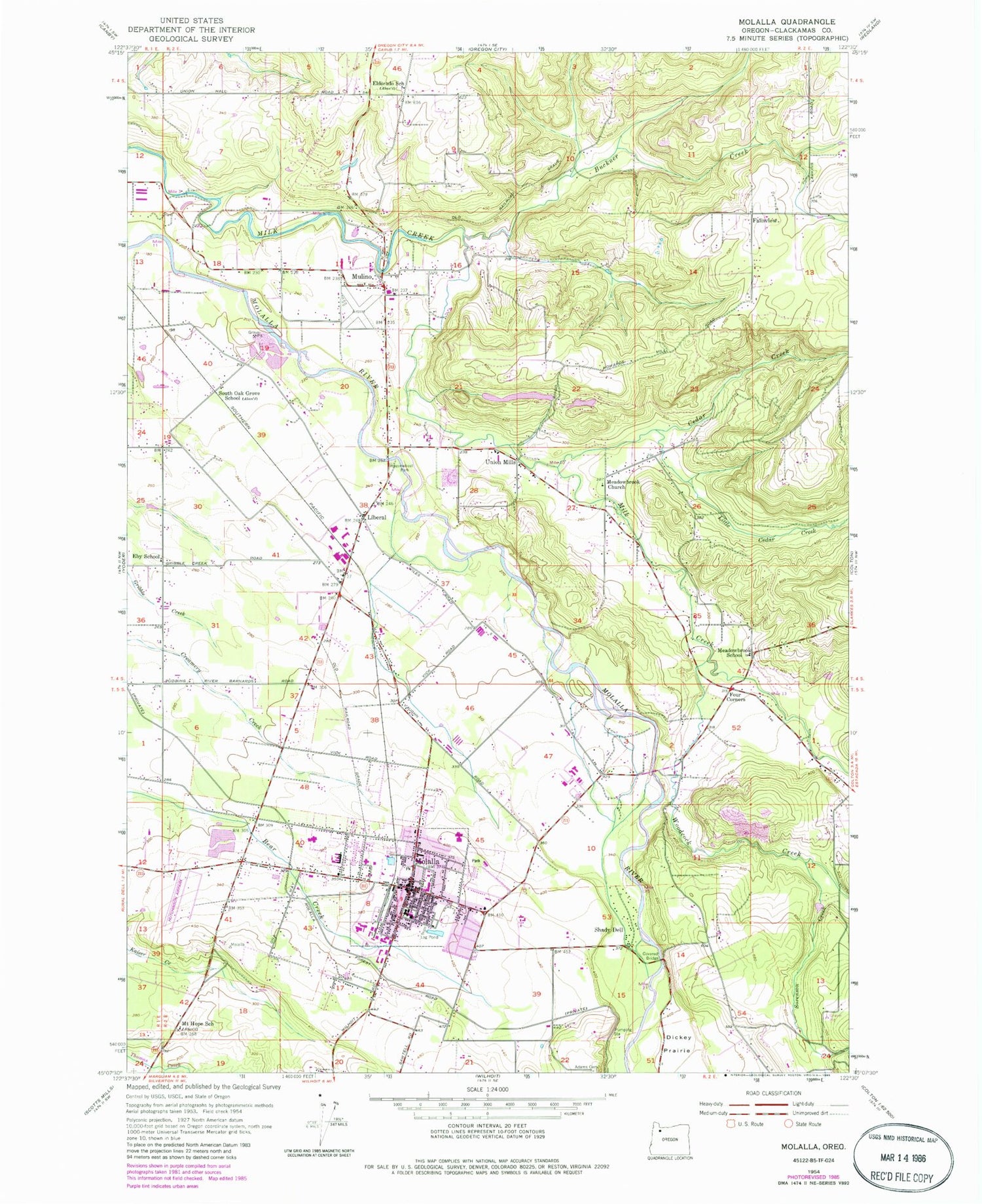 Classic USGS Molalla Oregon 7.5'x7.5' Topo Map Image