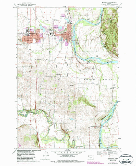Classic USGS Monmouth Oregon 7.5'x7.5' Topo Map Image