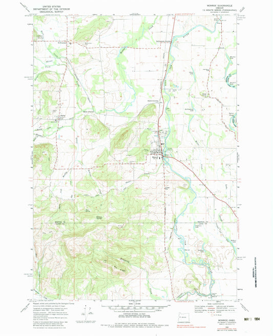 Classic USGS Monroe Oregon 7.5'x7.5' Topo Map Image