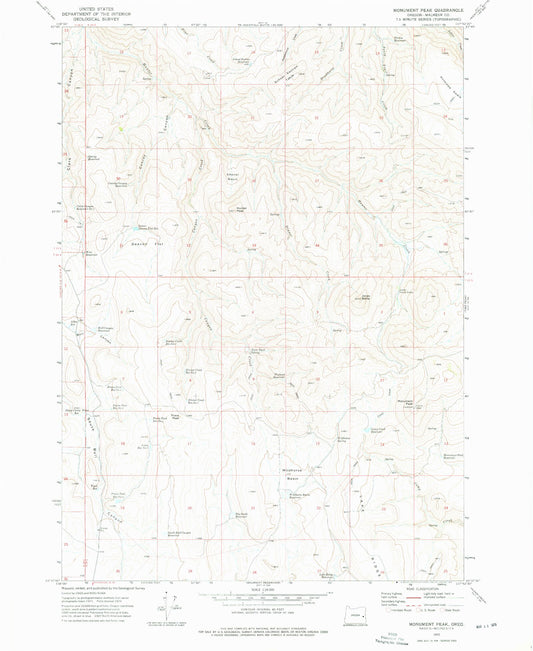Classic USGS Monument Peak Oregon 7.5'x7.5' Topo Map Image