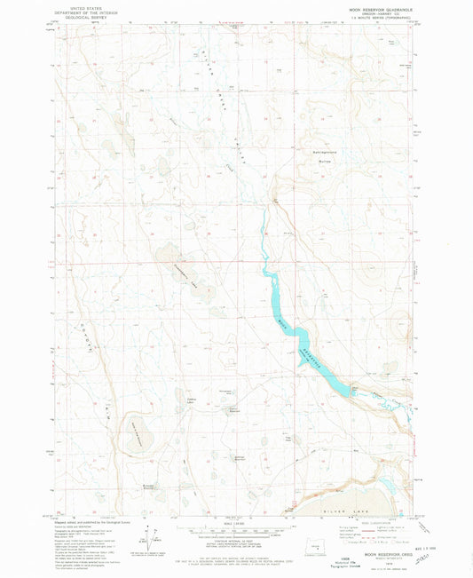 Classic USGS Moon Reservoir Oregon 7.5'x7.5' Topo Map Image