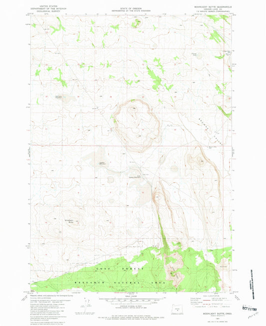 Classic USGS Moonlight Butte Oregon 7.5'x7.5' Topo Map Image
