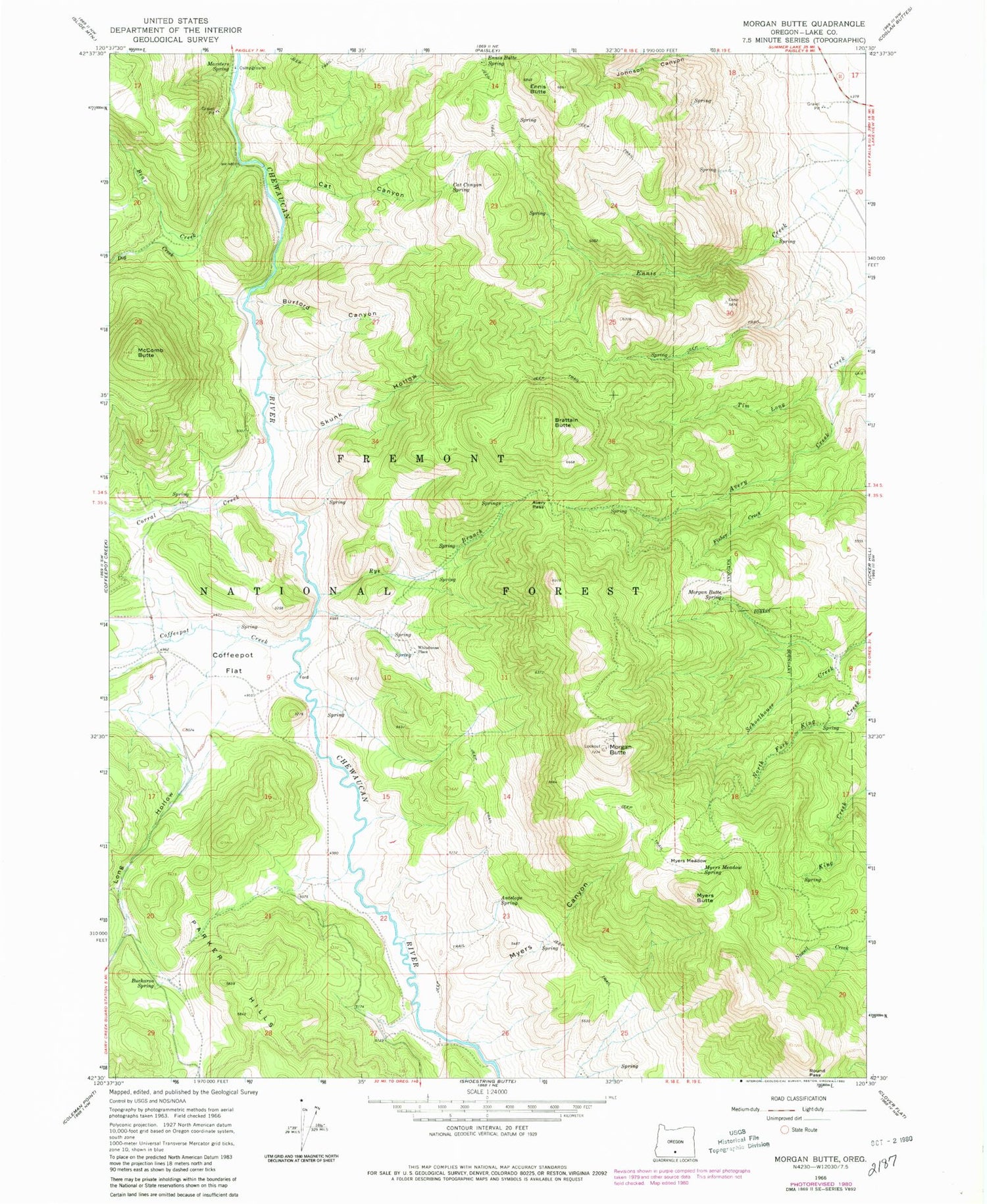 Classic USGS Morgan Butte Oregon 7.5'x7.5' Topo Map Image